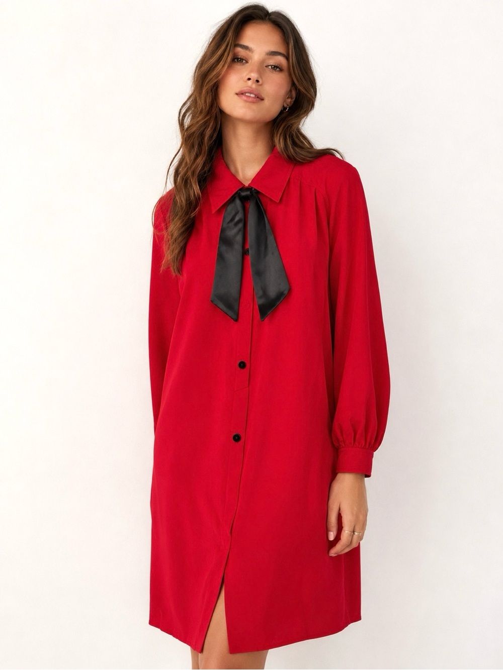 Vintage Valentino Miss V Red Black Tie Midi Dress Italy 42/10 1980s